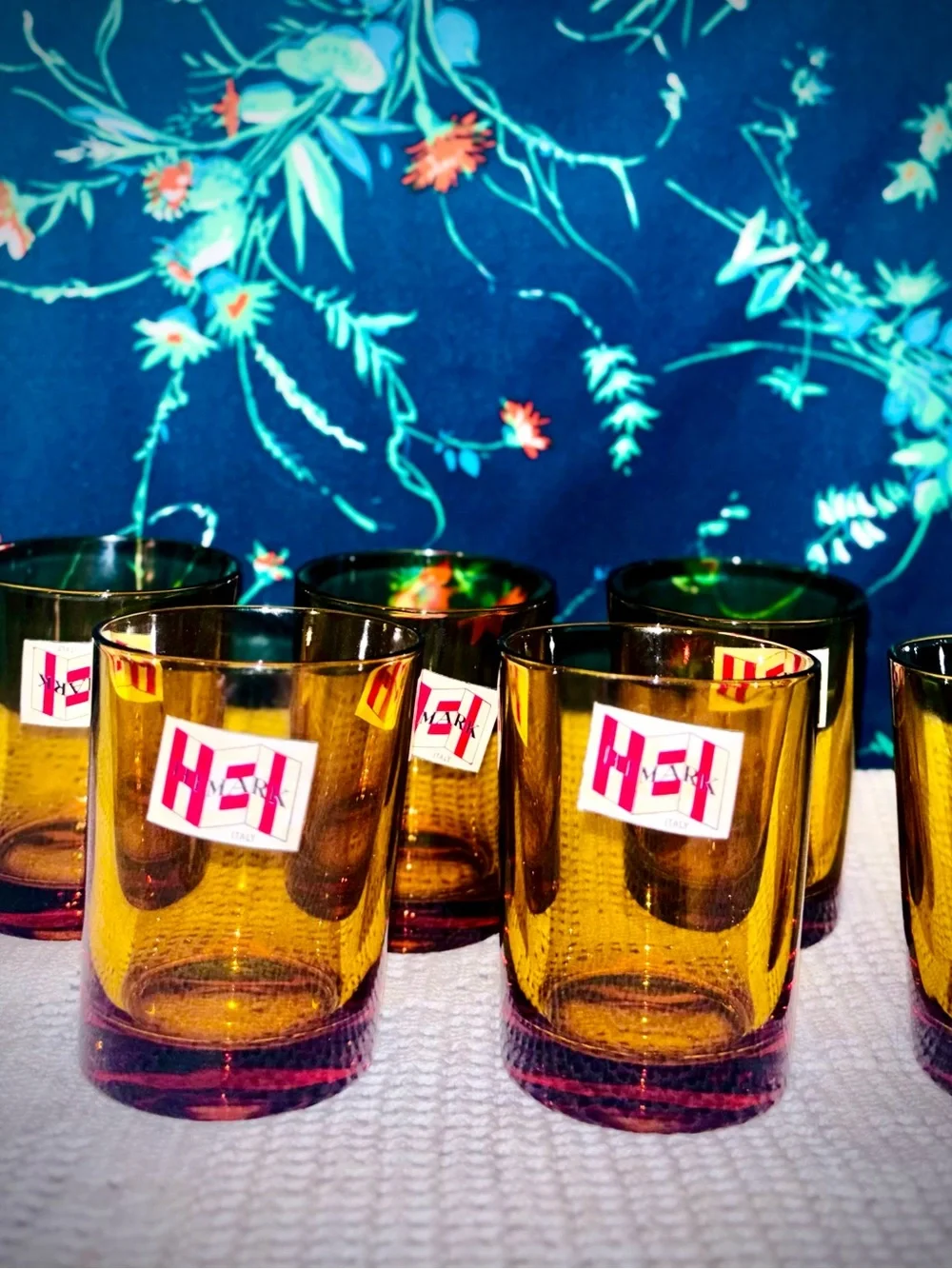 Vtg 1960s Set of (6) Himark MCM Lowball Amber Glass Tumblers